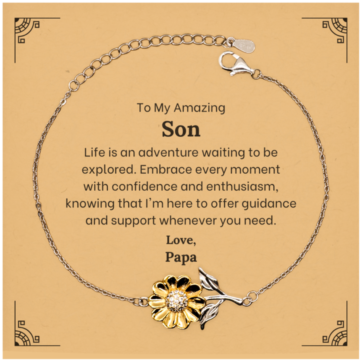 To My Amazing Son Supporting Sunflower Bracelet, Life is an adventure waiting to be explored, Birthday Unique Gifts for Son from Papa