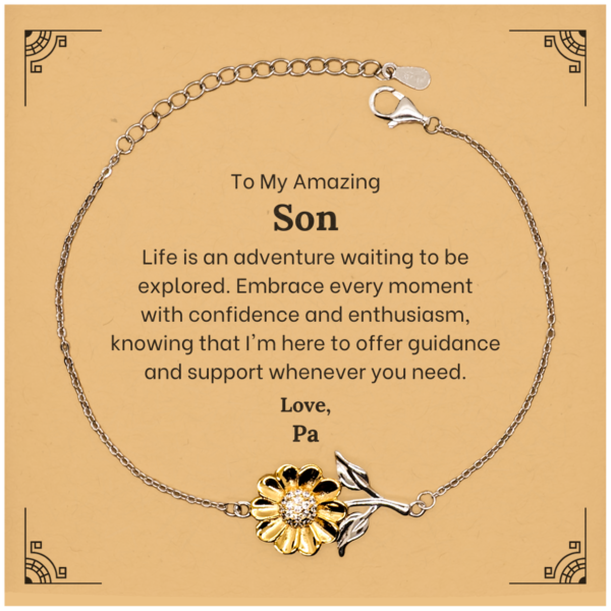 To My Amazing Son Supporting Sunflower Bracelet, Life is an adventure waiting to be explored, Birthday Unique Gifts for Son from Pa.