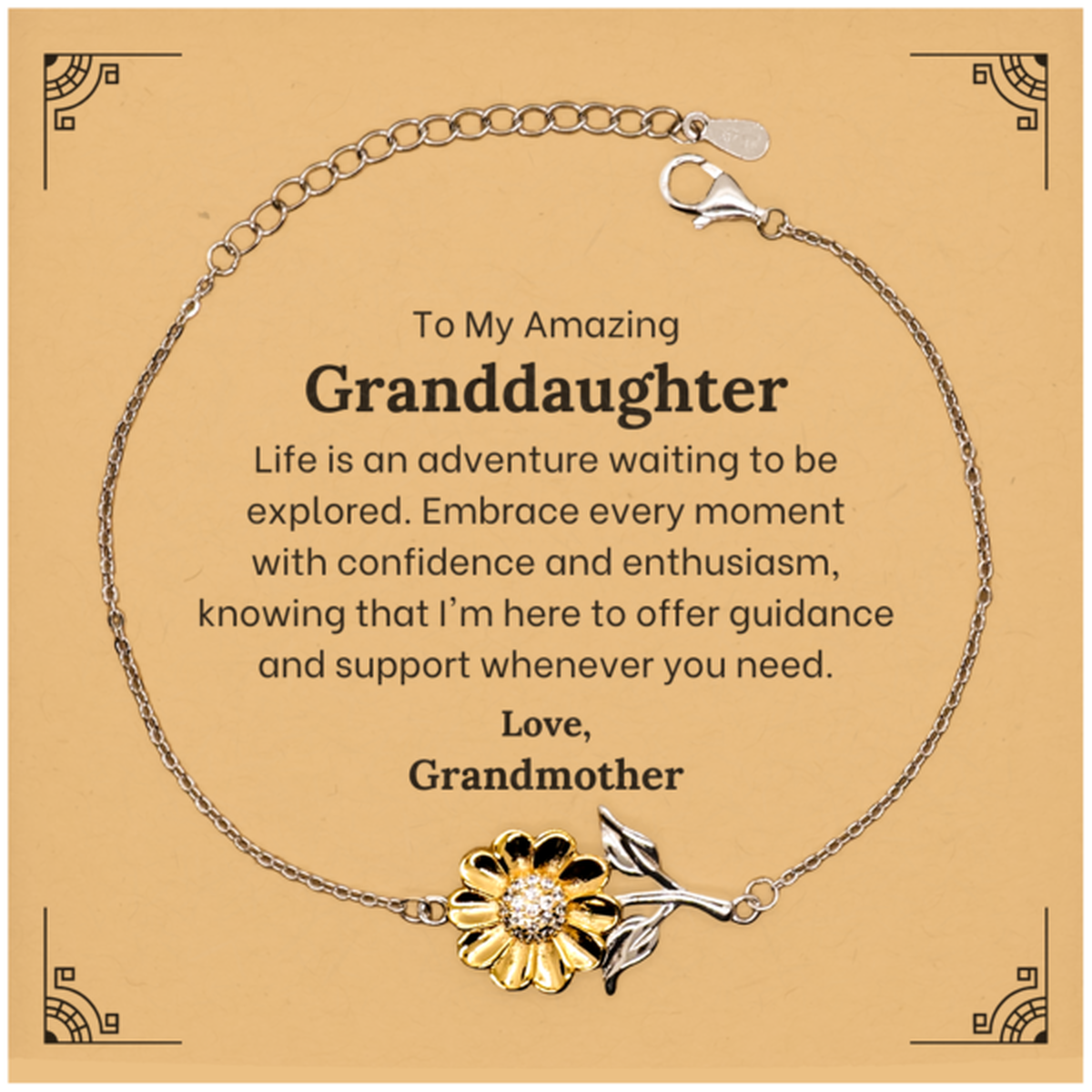 To My Amazing Granddaughter Supporting Sunflower Bracelet, Life is an adventure waiting to be explored, Birthday Unique Gifts for Granddaughter from Grandmother.