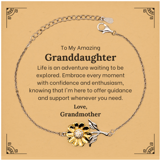 To My Amazing Granddaughter Supporting Sunflower Bracelet, Life is an adventure waiting to be explored, Birthday Unique Gifts for Granddaughter from Grandmother.