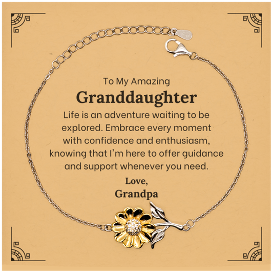 To My Amazing Granddaughter Supporting Sunflower Bracelet, Life is an adventure waiting to be explored, Birthday Unique Gifts for Granddaughter from Grandpa