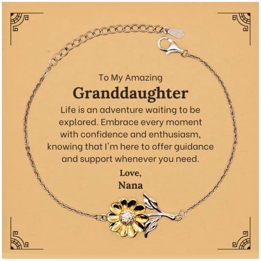 To My Amazing Granddaughter Supporting Sunflower Bracelet, Life is an adventure waiting to be explored, Birthday Unique Gifts for Granddaughter from Nana.