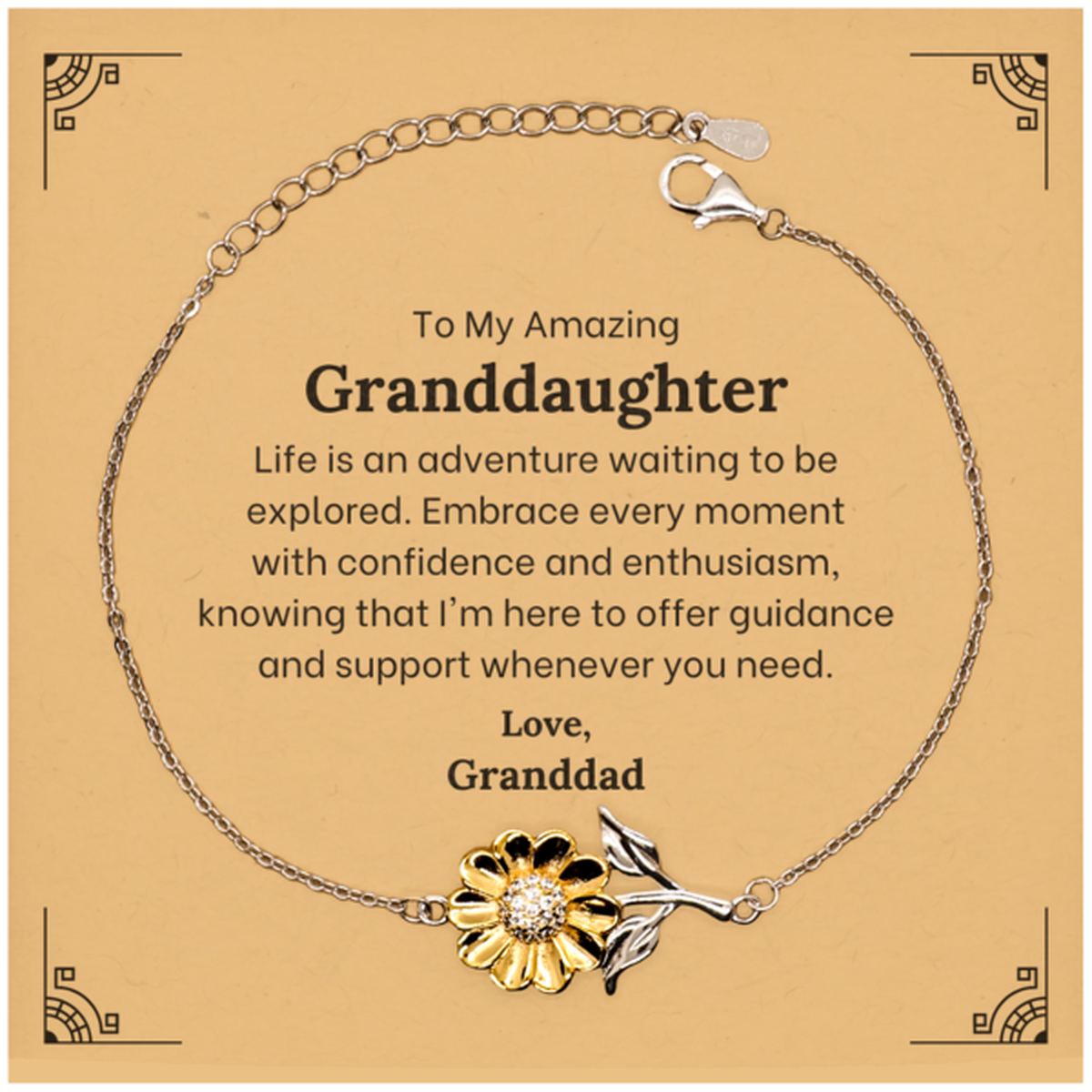 To My Amazing Granddaughter Supporting Sunflower Bracelet, Life is an adventure waiting to be explored, Birthday Unique Gifts for Granddaughter from Granddad