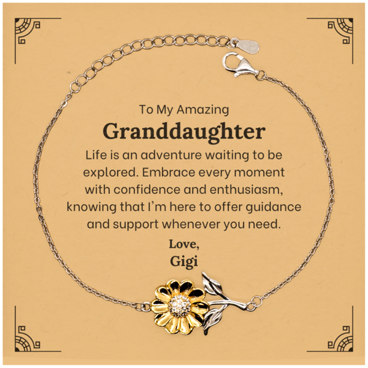 To My Amazing Granddaughter Supporting Sunflower Bracelet, Life is an adventure waiting to be explored, Birthday Unique Gifts for Granddaughter from Gigi.