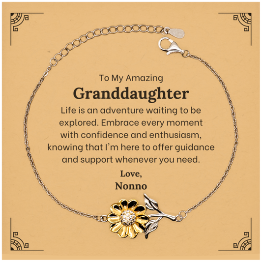 To My Amazing Granddaughter Supporting Sunflower Bracelet, Life is an adventure waiting to be explored, Birthday Unique Gifts for Granddaughter from Nonno