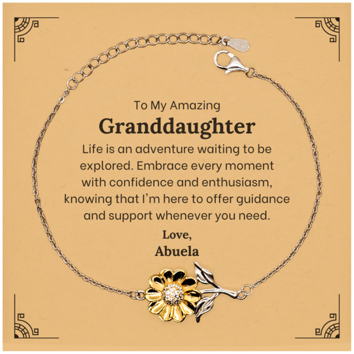 To My Amazing Granddaughter Supporting Sunflower Bracelet, Life is an adventure waiting to be explored, Birthday Unique Gifts for Granddaughter from Abuela