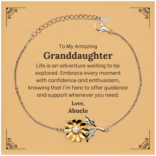 To My Amazing Granddaughter Supporting Sunflower Bracelet, Life is an adventure waiting to be explored, Birthday Unique Gifts for Granddaughter from Abuelo.