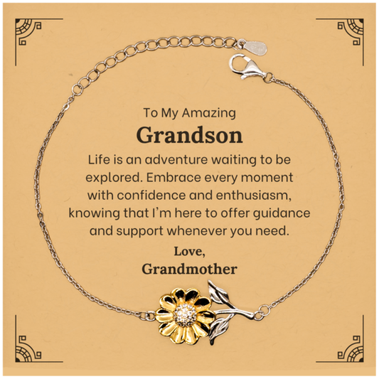 To My Amazing Grandson Supporting Sunflower Bracelet, Life is an adventure waiting to be explored, Birthday Unique Gifts for Grandson from Grandmother.