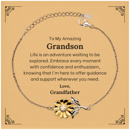 To My Amazing Grandson Supporting Sunflower Bracelet, Life is an adventure waiting to be explored, Birthday Unique Gifts for Grandson from Grandfather