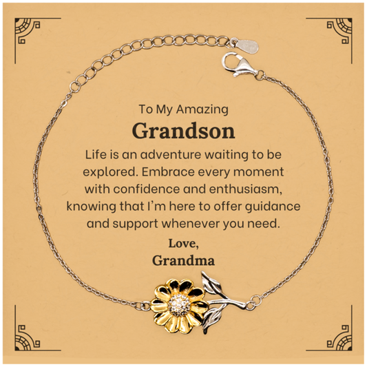 To My Amazing Grandson Supporting Sunflower Bracelet, Life is an adventure waiting to be explored, Birthday Unique Gifts for Grandson from Grandma.