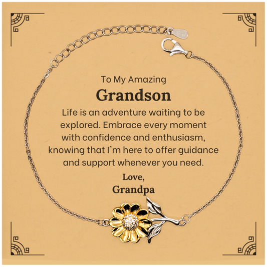 To My Amazing Grandson Supporting Sunflower Bracelet, Life is an adventure waiting to be explored, Birthday Unique Gifts for Grandson from Grandpa