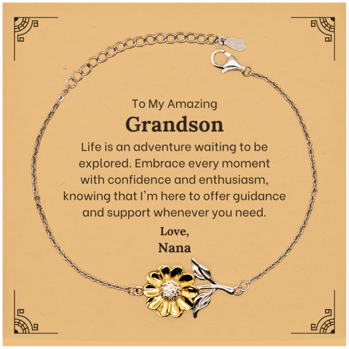 To My Amazing Grandson Supporting Sunflower Bracelet, Life is an adventure waiting to be explored, Birthday Unique Gifts for Grandson from Nana