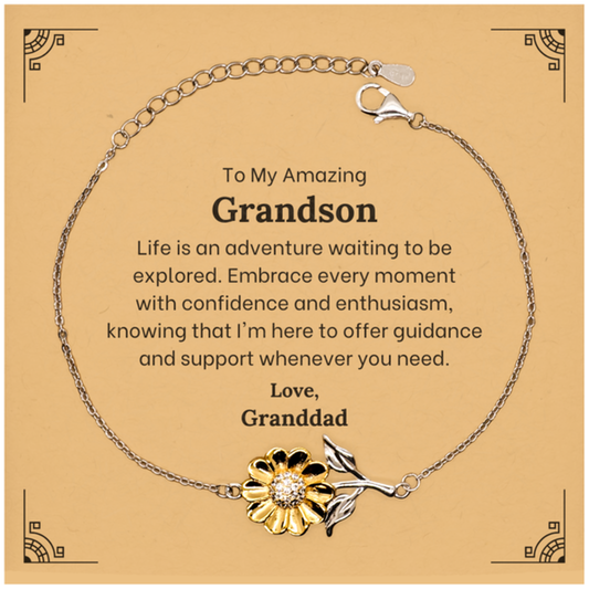 To My Amazing Grandson Supporting Sunflower Bracelet, Life is an adventure waiting to be explored, Birthday Unique Gifts for Grandson from Granddad