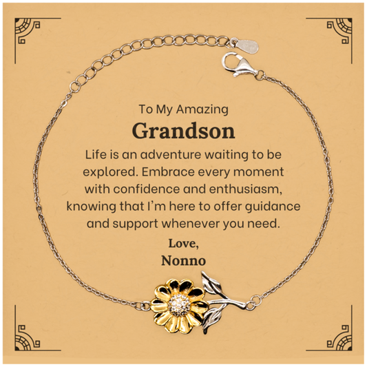 To My Amazing Grandson Supporting Sunflower Bracelet, Life is an adventure waiting to be explored, Birthday Unique Gifts for Grandson from Nonno