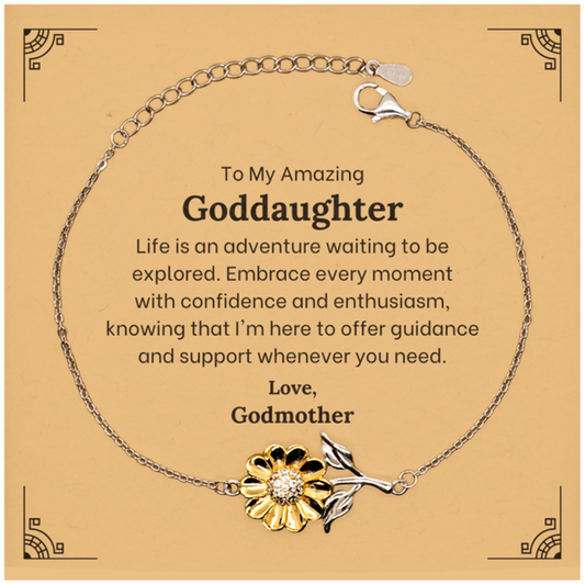 To My Amazing Goddaughter Supporting Sunflower Bracelet, Life is an adventure waiting to be explored, Birthday Unique Gifts for Goddaughter from Godmother