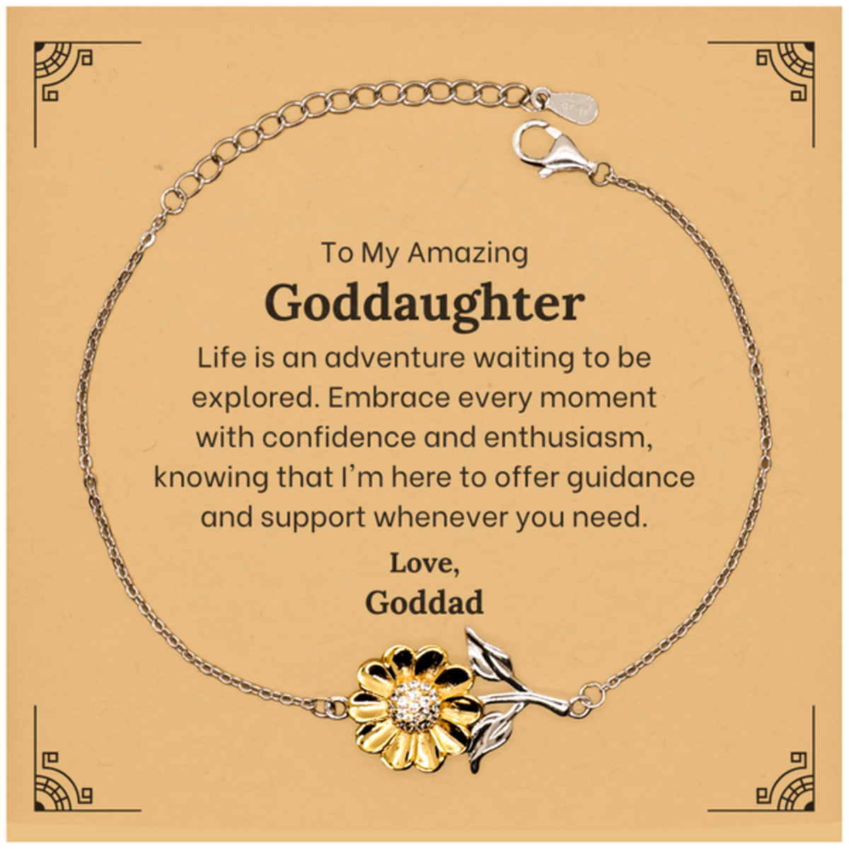 To My Amazing Goddaughter Supporting Sunflower Bracelet, Life is an adventure waiting to be explored, Birthday Unique Gifts for Goddaughter from Goddad