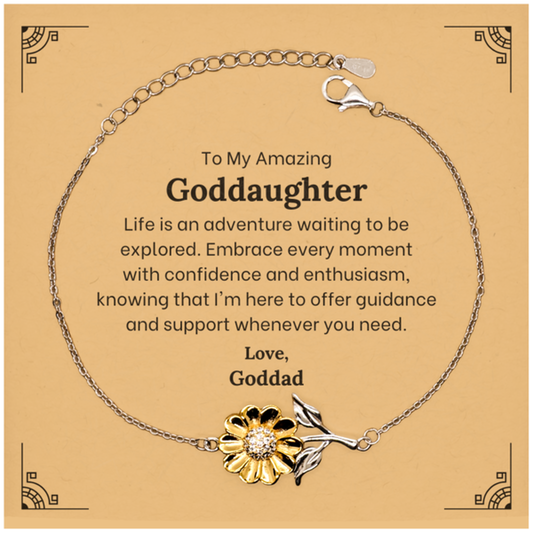 To My Amazing Goddaughter Supporting Sunflower Bracelet, Life is an adventure waiting to be explored, Birthday Unique Gifts for Goddaughter from Goddad