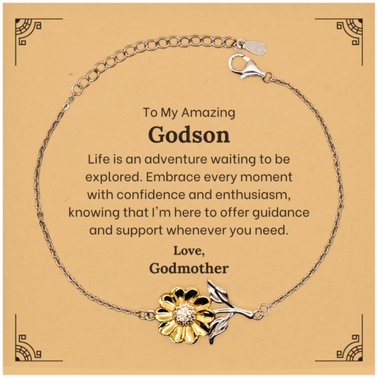 To My Amazing Godson Supporting Sunflower Bracelet, Life is an adventure waiting to be explored, Birthday Unique Gifts for Godson from Godmother