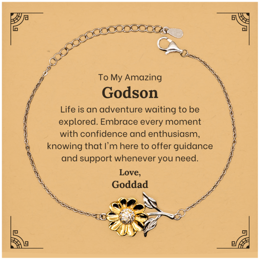 To My Amazing Godson Supporting Sunflower Bracelet, Life is an adventure waiting to be explored, Birthday Unique Gifts for Godson from Goddad