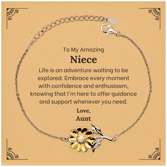 To My Amazing Niece Supporting Sunflower Bracelet, Life is an adventure waiting to be explored, Birthday Unique Gifts for Niece from Aunt.