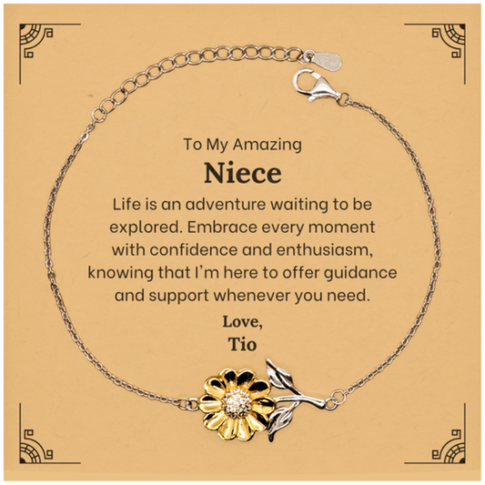 To My Amazing Niece Supporting Sunflower Bracelet, Life is an adventure waiting to be explored, Birthday Unique Gifts for Niece from Tio