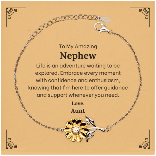 To My Amazing Nephew Supporting Sunflower Bracelet, Life is an adventure waiting to be explored, Birthday Unique Gifts for Nephew from Aunt