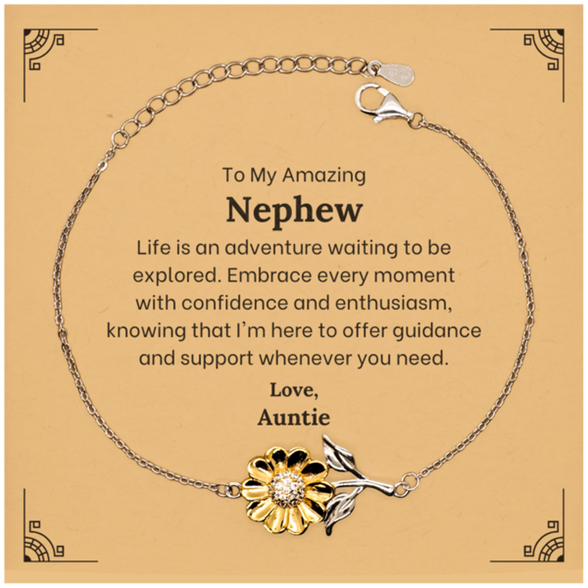 To My Amazing Nephew Supporting Sunflower Bracelet, Life is an adventure waiting to be explored, Birthday Unique Gifts for Nephew from Auntie