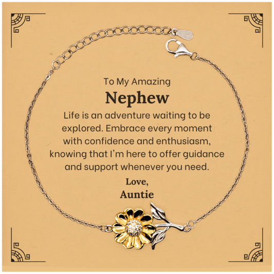 To My Amazing Nephew Supporting Sunflower Bracelet, Life is an adventure waiting to be explored, Birthday Unique Gifts for Nephew from Auntie