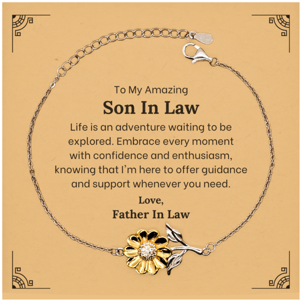 To My Amazing Son In Law Supporting Sunflower Bracelet, Life is an adventure waiting to be explored, Birthday Unique Gifts for Son In Law from Father In Law.