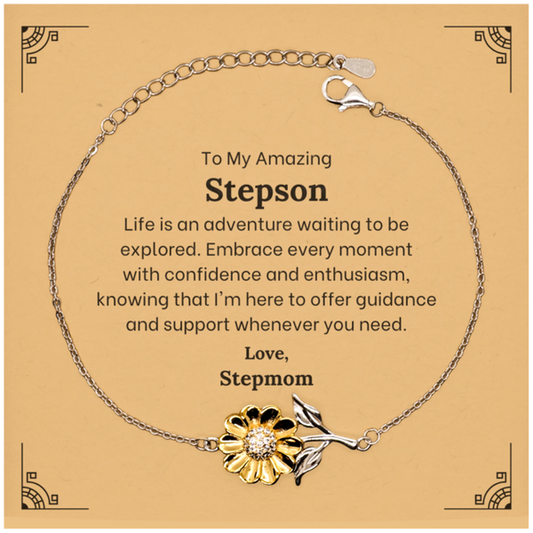 To My Amazing Stepson Supporting Sunflower Bracelet, Life is an adventure waiting to be explored, Birthday Unique Gifts for Stepson from Stepmom