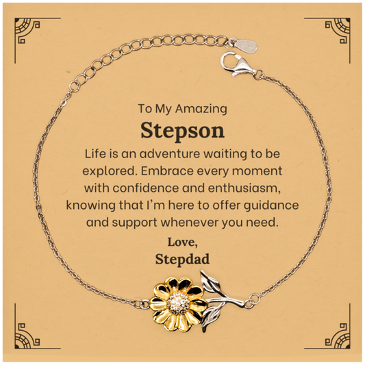 To My Amazing Stepson Supporting Sunflower Bracelet, Life is an adventure waiting to be explored, Birthday Unique Gifts for Stepson from Stepdad