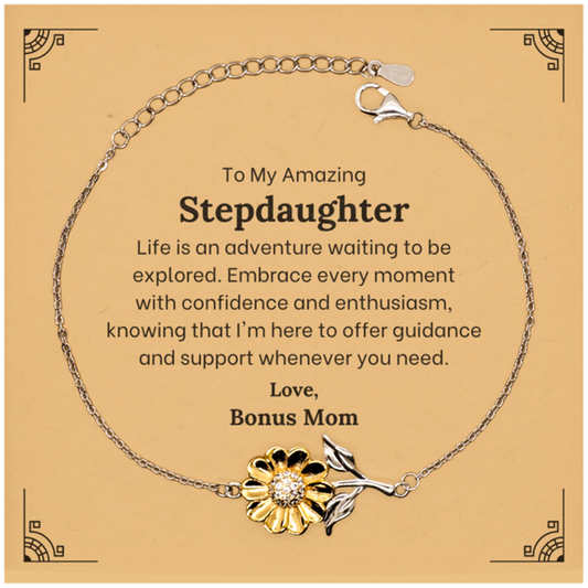 To My Amazing Stepdaughter Supporting Sunflower Bracelet, Life is an adventure waiting to be explored, Birthday Unique Gifts for Stepdaughter from Bonus Mom
