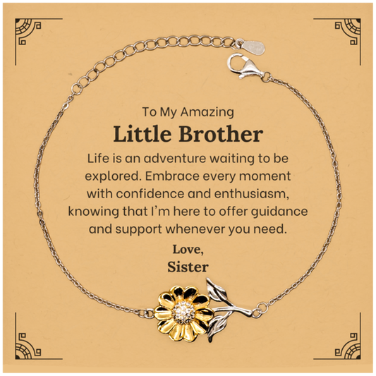 To My Amazing Little Brother Supporting Sunflower Bracelet, Life is an adventure waiting to be explored, Birthday Unique Gifts for Little Brother from Sister.