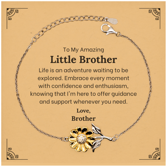 To My Amazing Little Brother Supporting Sunflower Bracelet, Life is an adventure waiting to be explored, Birthday Unique Gifts for Little Brother from Brother