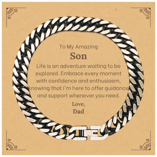 To My Amazing Son Supporting Cuban Link Chain Bracelet, Life is an adventure waiting to be explored, Birthday Unique Gifts for Son from Dad