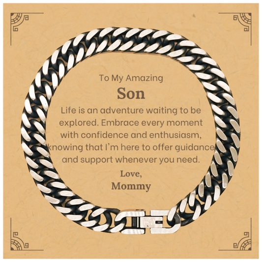 To My Amazing Son Supporting Cuban Link Chain Bracelet, Life is an adventure waiting to be explored, Birthday Unique Gifts for Son from Mommy