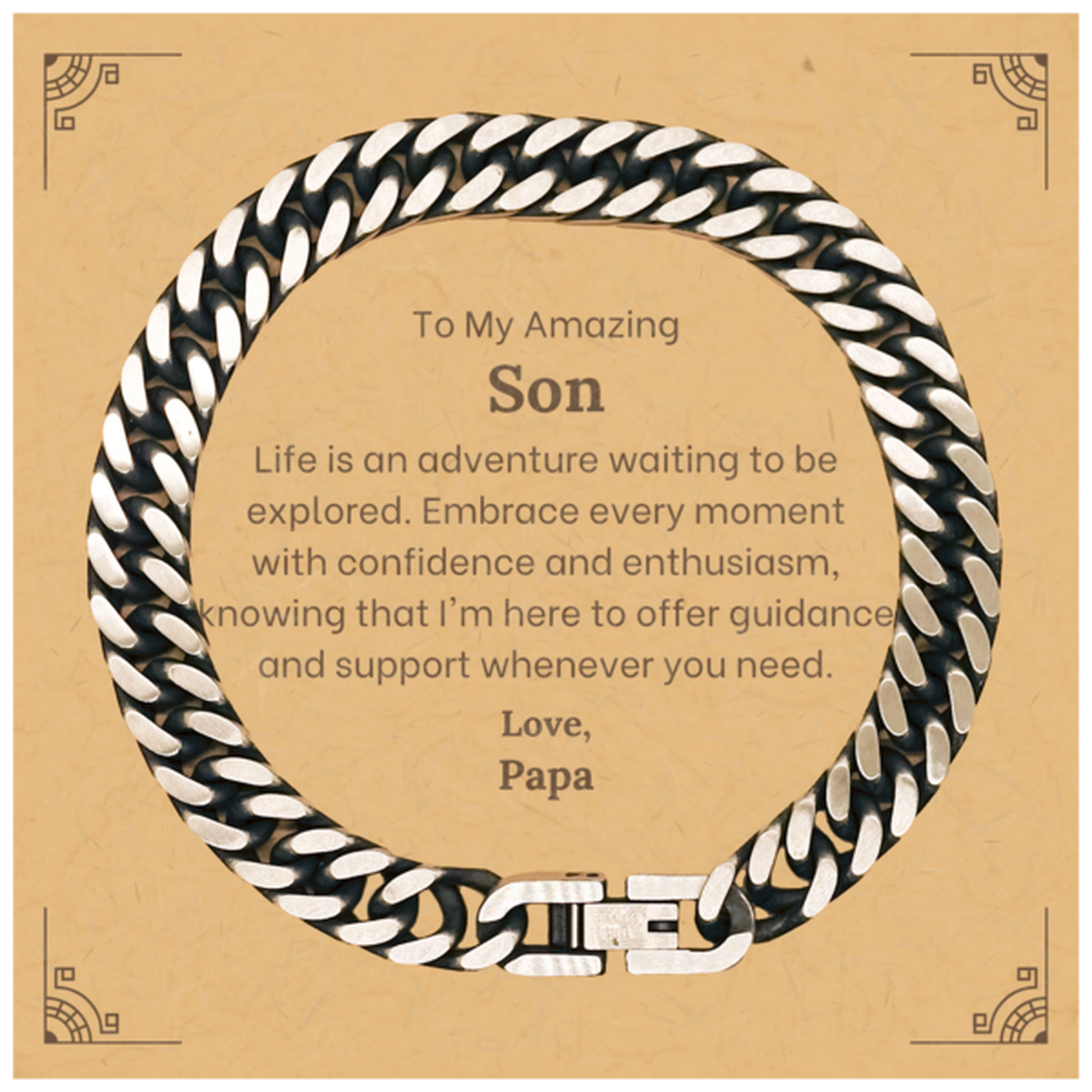 To My Amazing Son Supporting Cuban Link Chain Bracelet, Life is an adventure waiting to be explored, Birthday Unique Gifts for Son from Papa