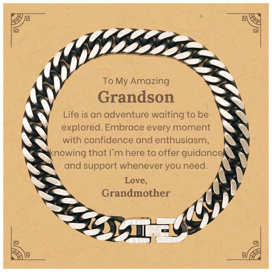 To My Amazing Grandson Supporting Cuban Link Chain Bracelet, Life is an adventure waiting to be explored, Birthday Unique Gifts for Grandson from Grandmother