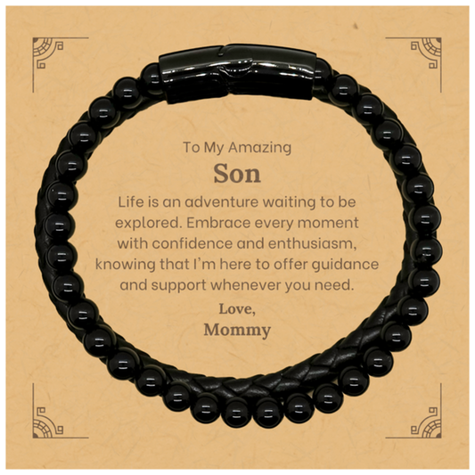 To My Amazing Son Supporting Stone Leather Bracelets, Life is an adventure waiting to be explored, Birthday Unique Gifts for Son from Mommy