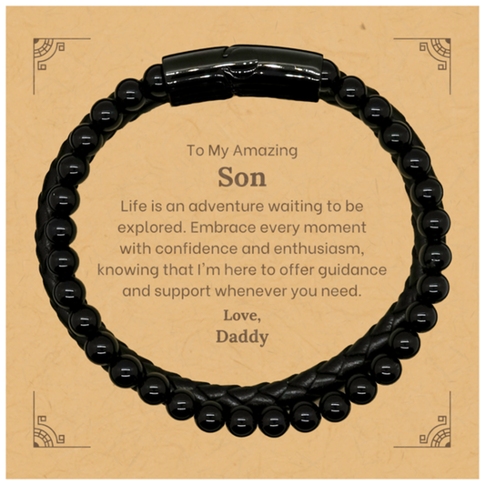 To My Amazing Son Supporting Stone Leather Bracelets, Life is an adventure waiting to be explored, Birthday Unique Gifts for Son from Daddy