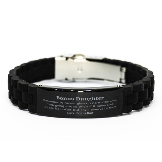 Bonus Daughter Motivational Gifts from Bonus Dad, Remember to never give up no matter what, Inspirational Birthday Black Glidelock Clasp Bracelet for Bonus Daughter