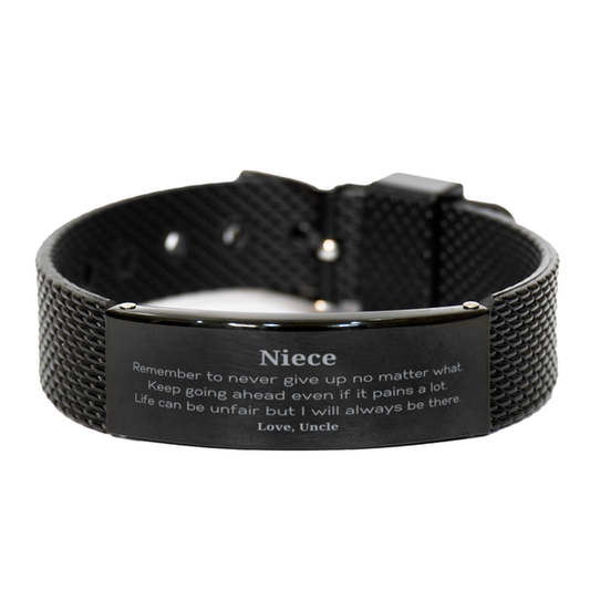 Niece Motivational Gifts from Uncle, Remember to never give up no matter what, Inspirational Birthday Black Shark Mesh Bracelet for Niece
