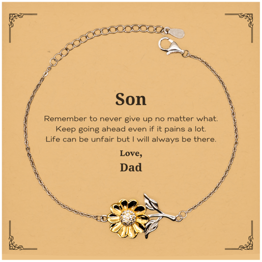 Son Motivational Gifts from Dad, Remember to never give up no matter what, Inspirational Birthday Sunflower Bracelet for Son