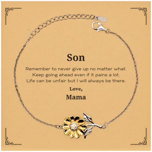 Son Motivational Gifts from Mama, Remember to never give up no matter what, Inspirational Birthday Sunflower Bracelet for Son