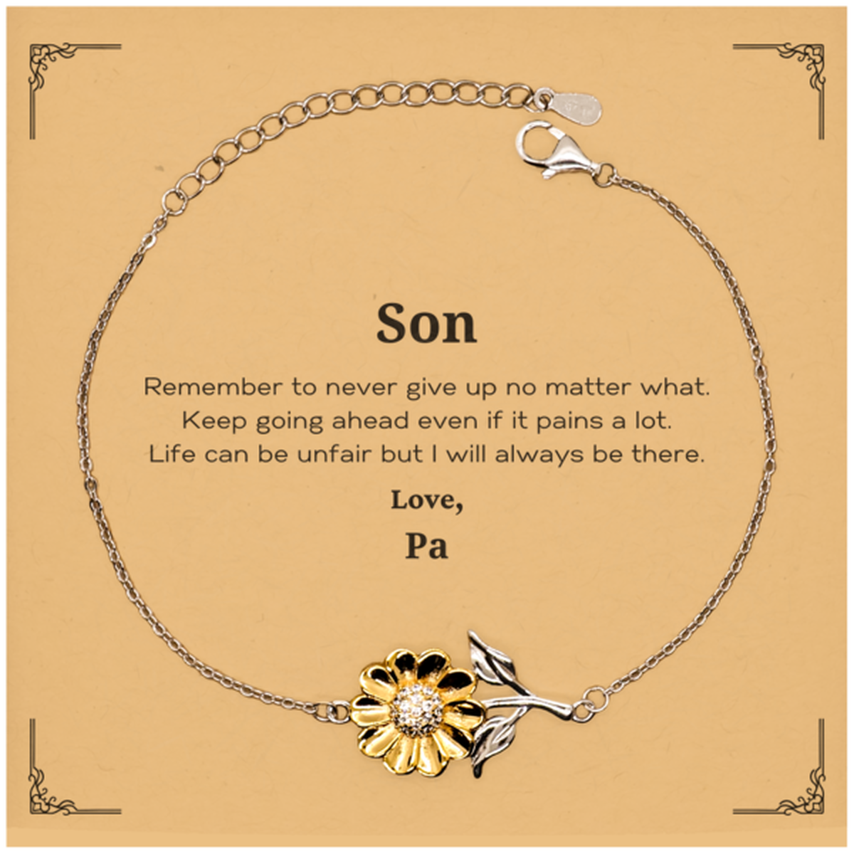 Son Motivational Gifts from Pa, Remember to never give up no matter what, Inspirational Birthday Sunflower Bracelet for Son