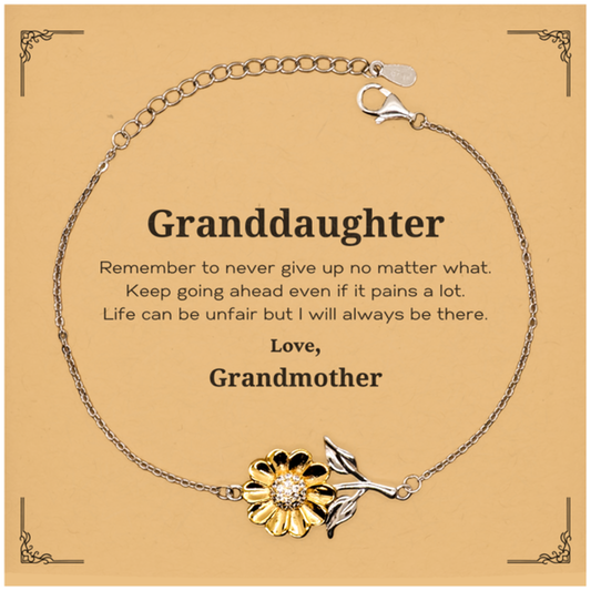 Granddaughter Motivational Gifts from Grandmother, Remember to never give up no matter what, Inspirational Birthday Sunflower Bracelet for Granddaughter