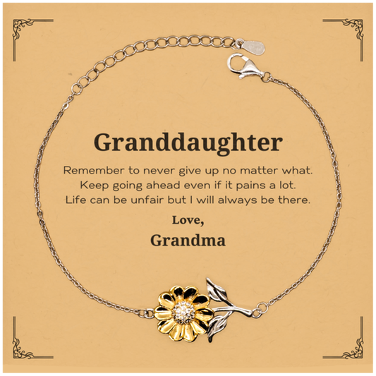 Granddaughter Motivational Gifts from Grandma, Remember to never give up no matter what, Inspirational Birthday Sunflower Bracelet for Granddaughter