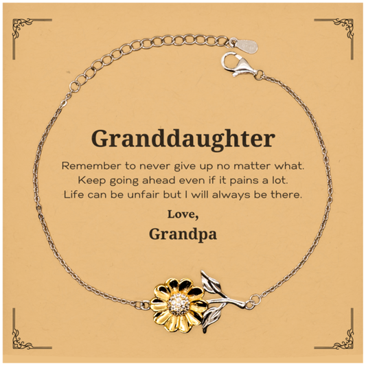 Granddaughter Motivational Gifts from Grandpa, Remember to never give up no matter what, Inspirational Birthday Sunflower Bracelet for Granddaughter