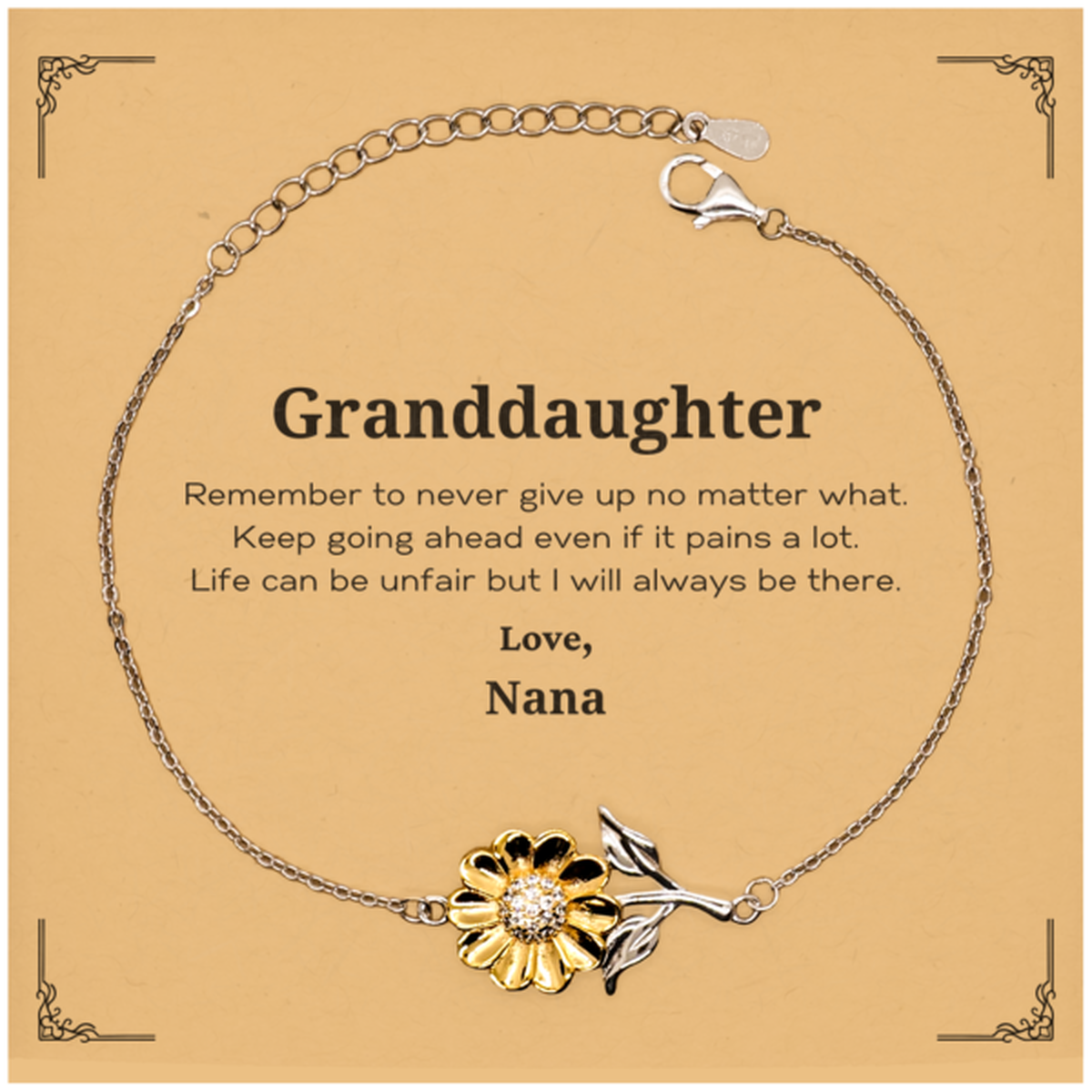 Granddaughter Motivational Gifts from Nana, Remember to never give up no matter what, Inspirational Birthday Sunflower Bracelet for Granddaughter