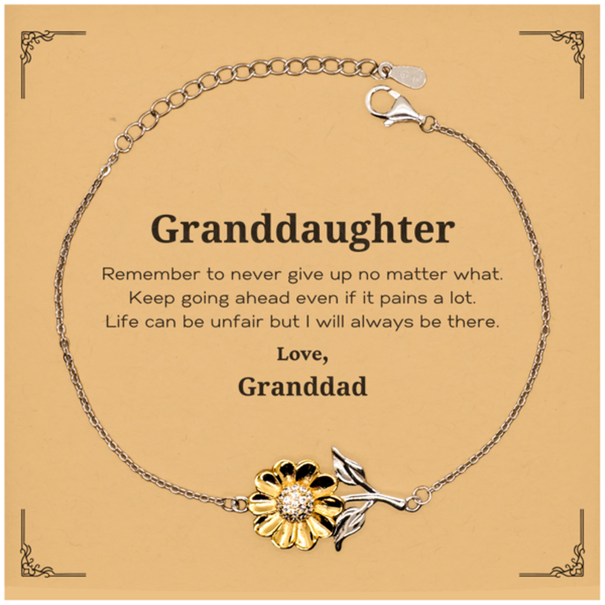 Granddaughter Motivational Gifts from Granddad, Remember to never give up no matter what, Inspirational Birthday Sunflower Bracelet for Granddaughter